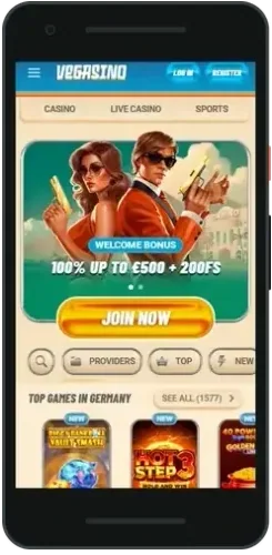 Vegasino sign-up on a phone