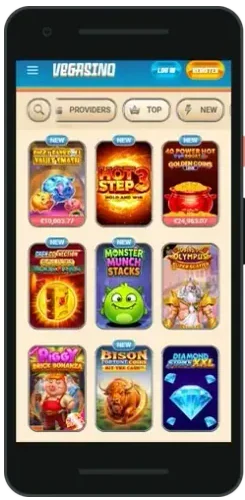 Vegasino app on a smartphone